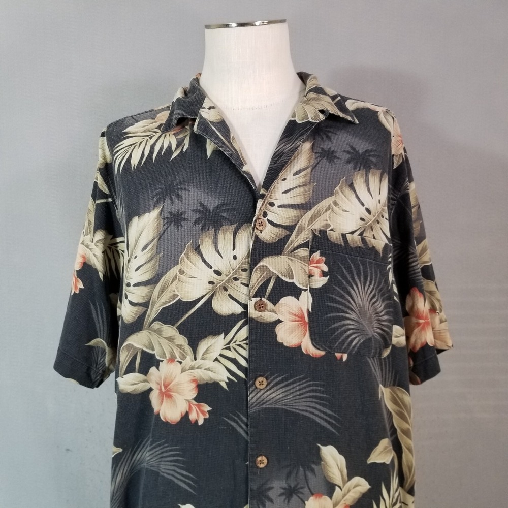 Boca classics shirt mens large gray Floral short sleeve silk Hawaiian Aloha Tiki - Picture 2 of 14